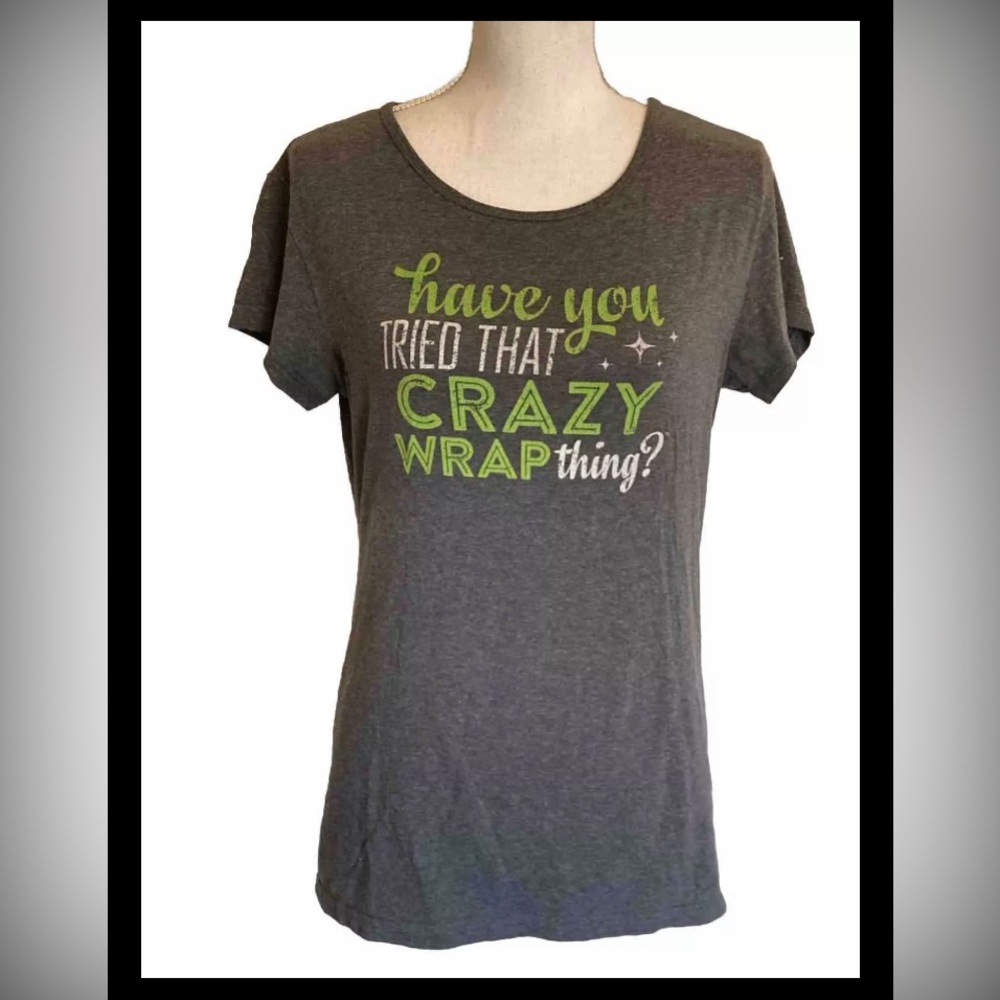 It Works Heathered Gray Green Crazy Wrap Short Sleeve T-shirt Size Medium